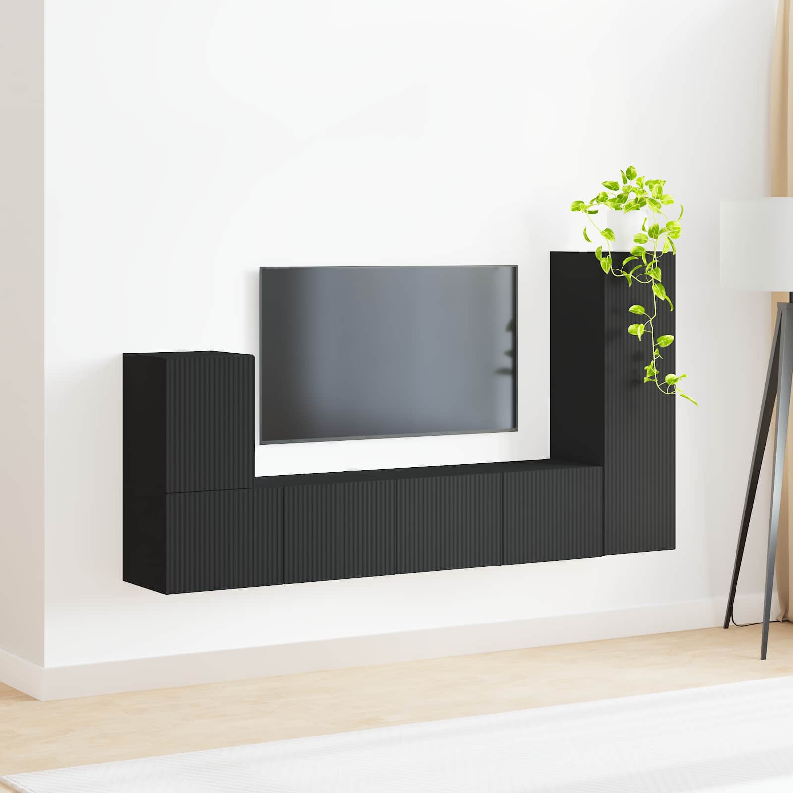 Ensemble meuble TV Montage mural 3 pcs Noir Bois d'ingénierie