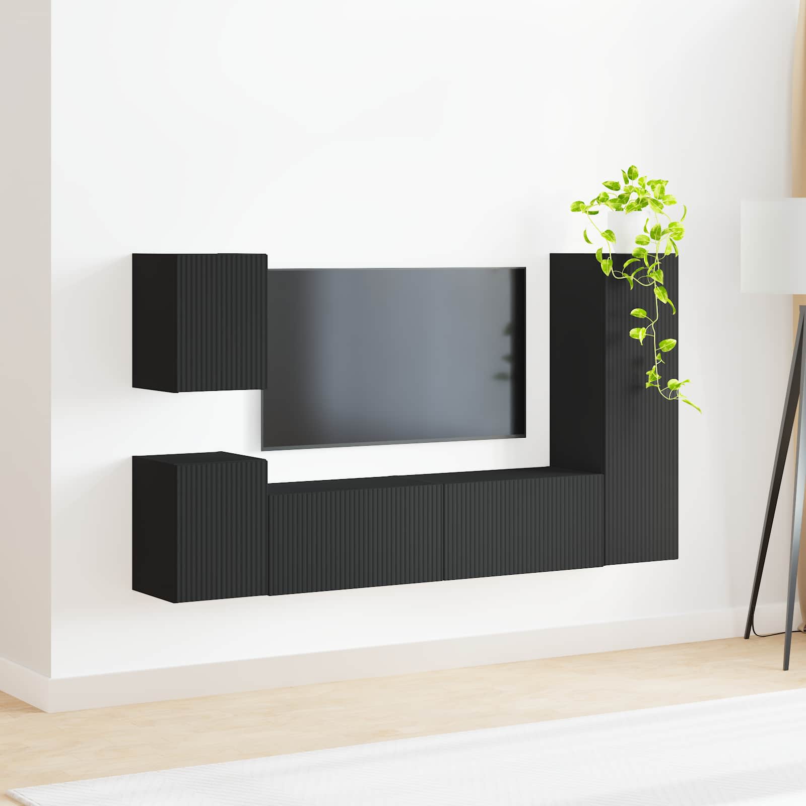 Ensemble meuble TV Montage mural 4 pcs Noir Bois d'ingénierie - XIOS
