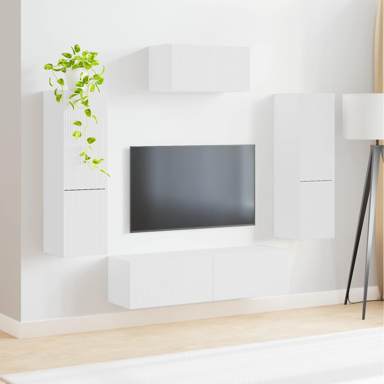 Ensemble meuble TV Montage mural 4 pcs Blanc Bois d'ingénierie - XIOS