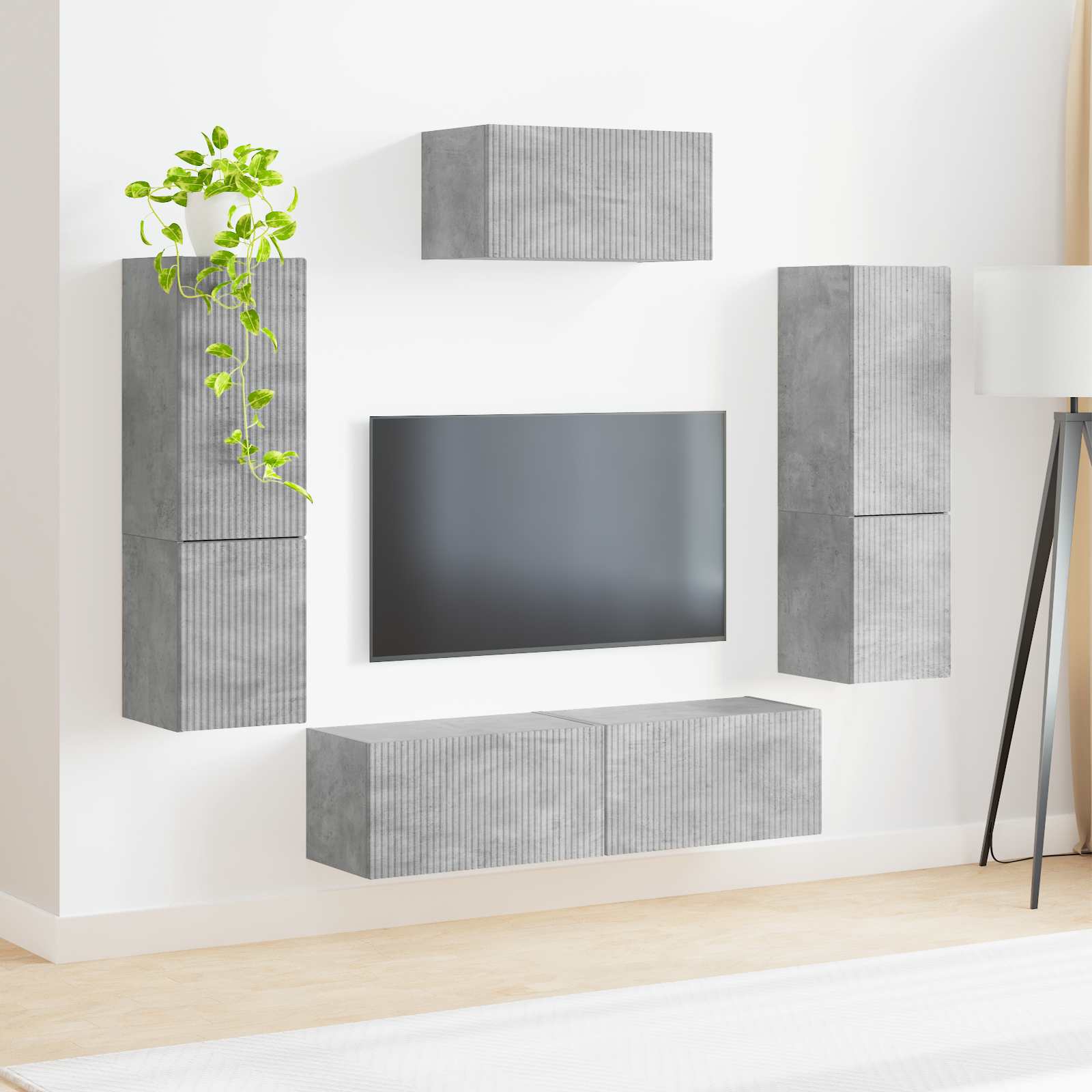 Ensemble meuble TV 4 pcs Gris béton Bois d'ingénierie - XIOS