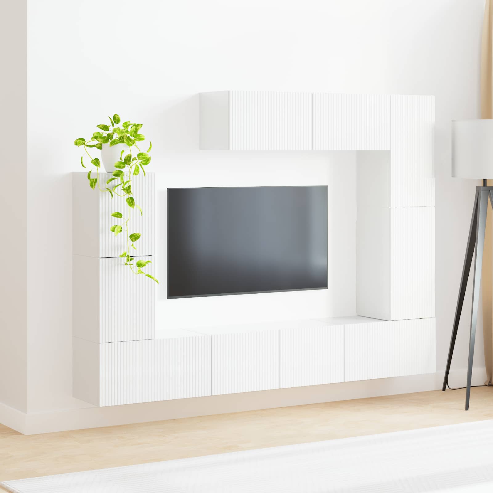 Ensemble meuble TV 5 pcs Blanc brillant Bois d'ingénierie - XIOS