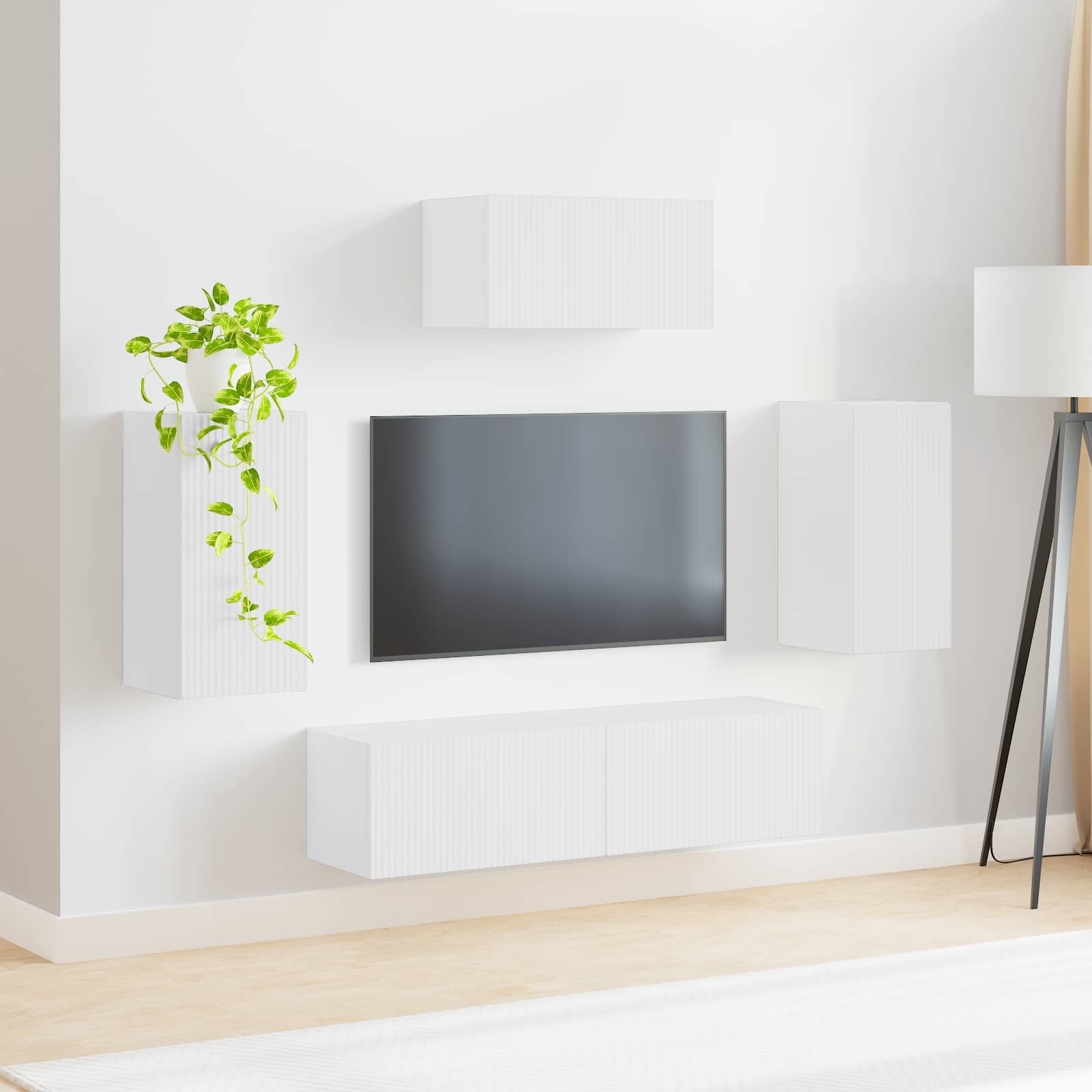 Ensemble meuble TV Montage mural 5 pcs Blanc Bois d'ingénierie - XIOS