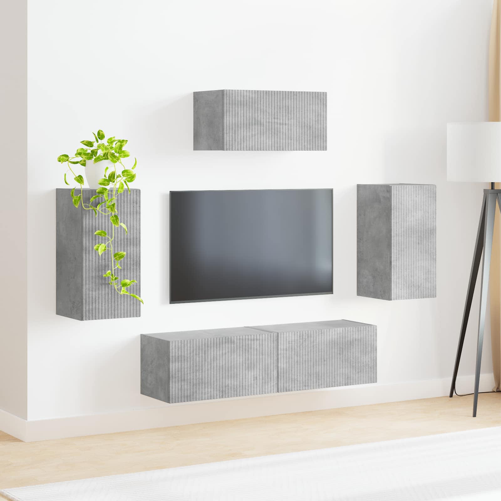 Ensemble meuble TV 5 pcs Gris béton Bois d'ingénierie - XIOS