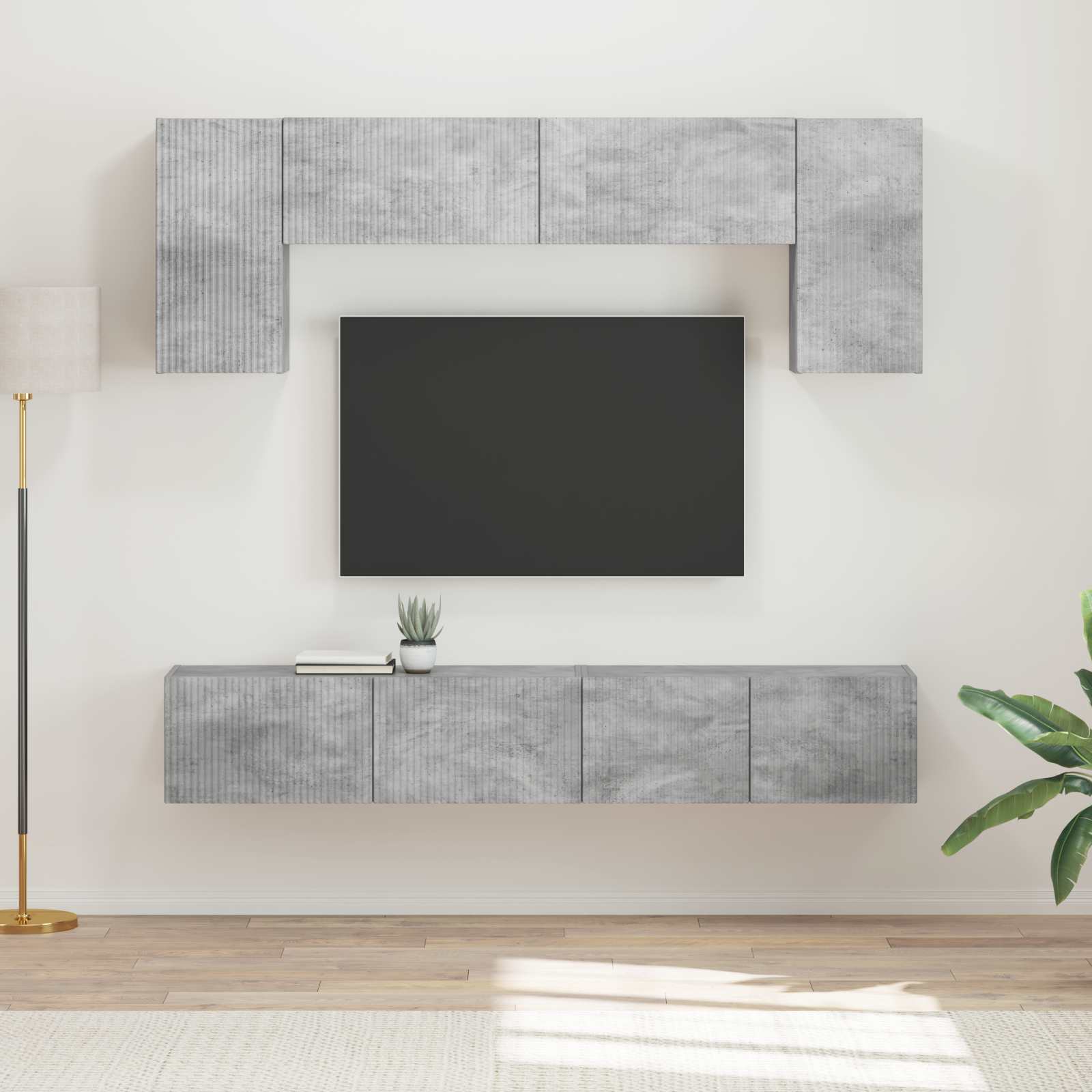 Ensemble meuble TV 4 pcs Gris béton Bois d'ingénierie - XIOS
