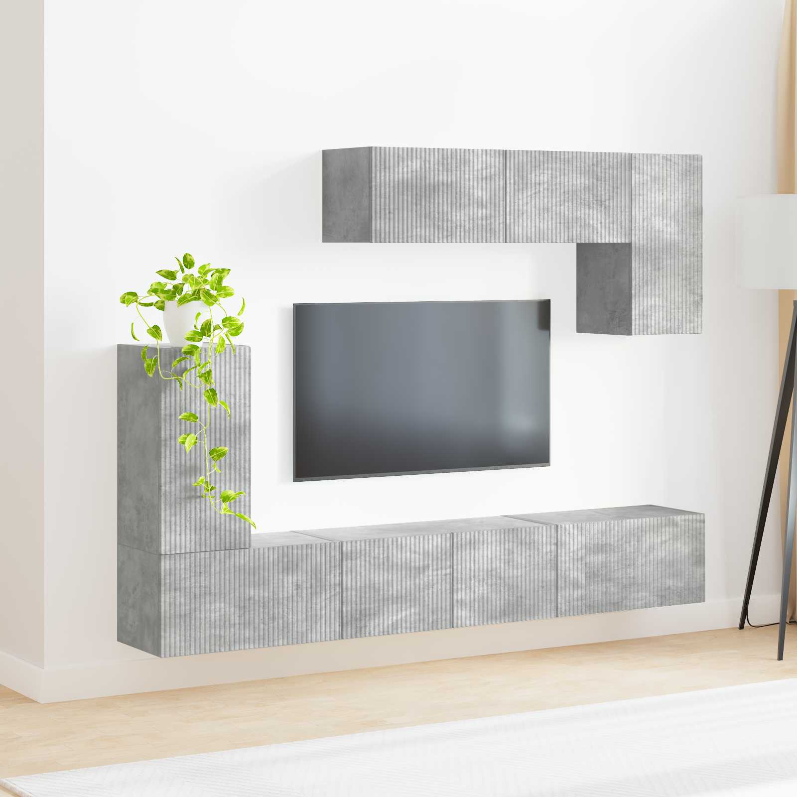 Ensemble meuble TV 4 pcs Gris béton Bois d'ingénierie - XIOS
