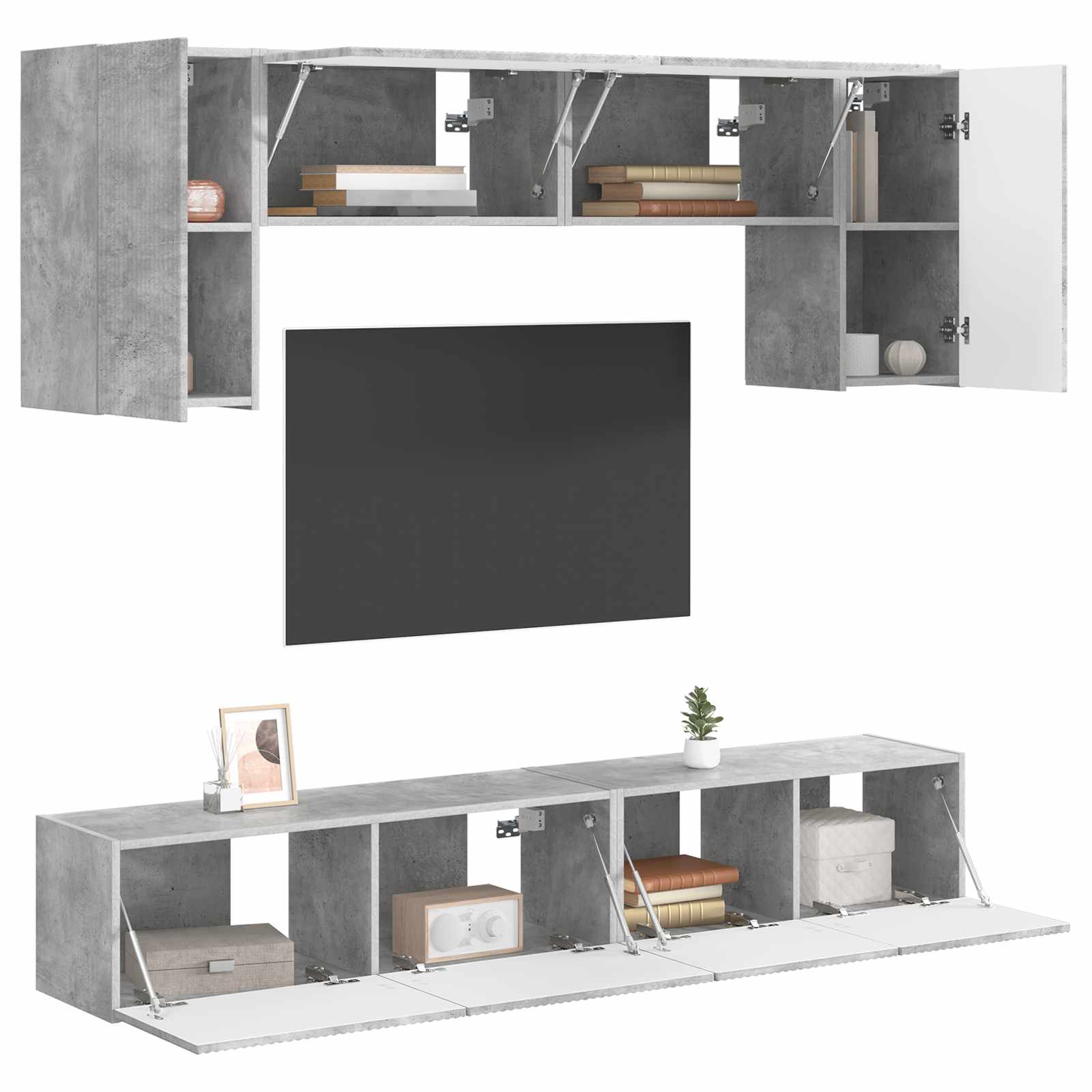 Ensemble meuble TV 4 pcs Gris béton Bois d'ingénierie - XIOS