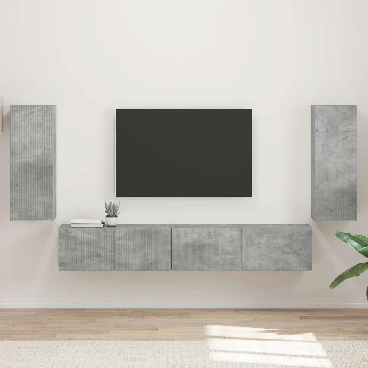 Ensemble meuble TV 4 pc Gris béton Bois d’ingénierie - XIOS