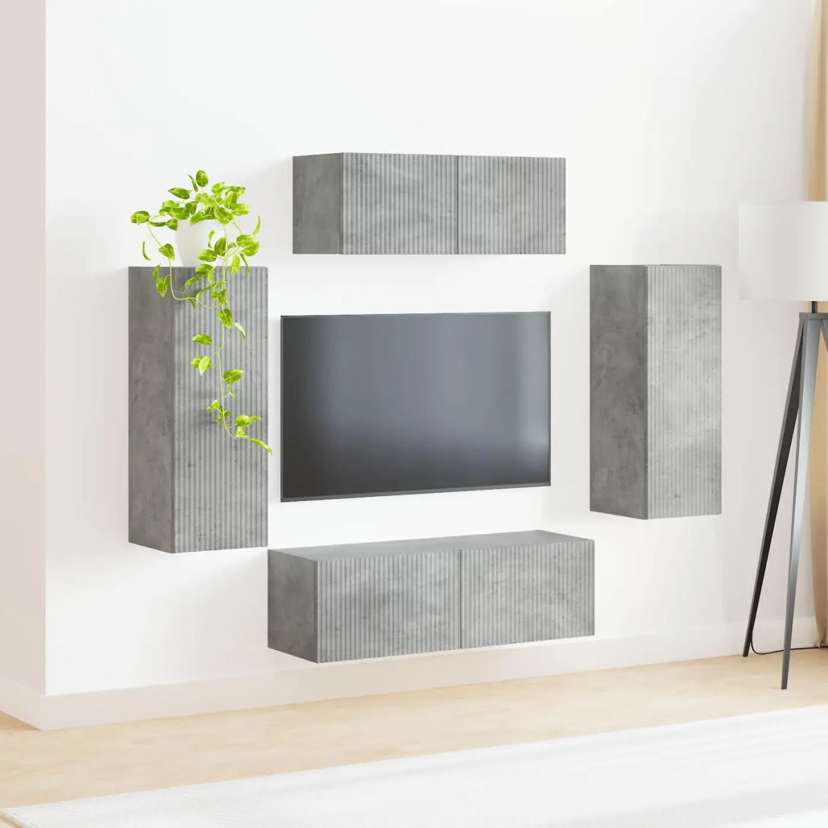 Ensemble meuble TV 4 pc Gris béton Bois d’ingénierie - XIOS