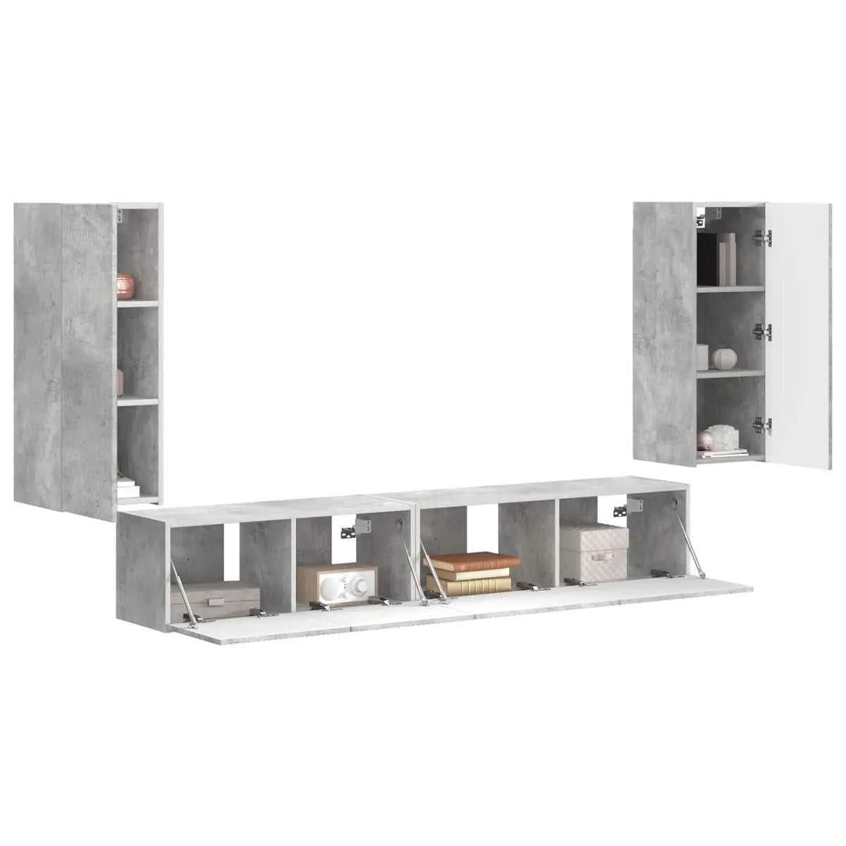 Ensemble meuble TV 4 pc Gris béton Bois d’ingénierie - XIOS