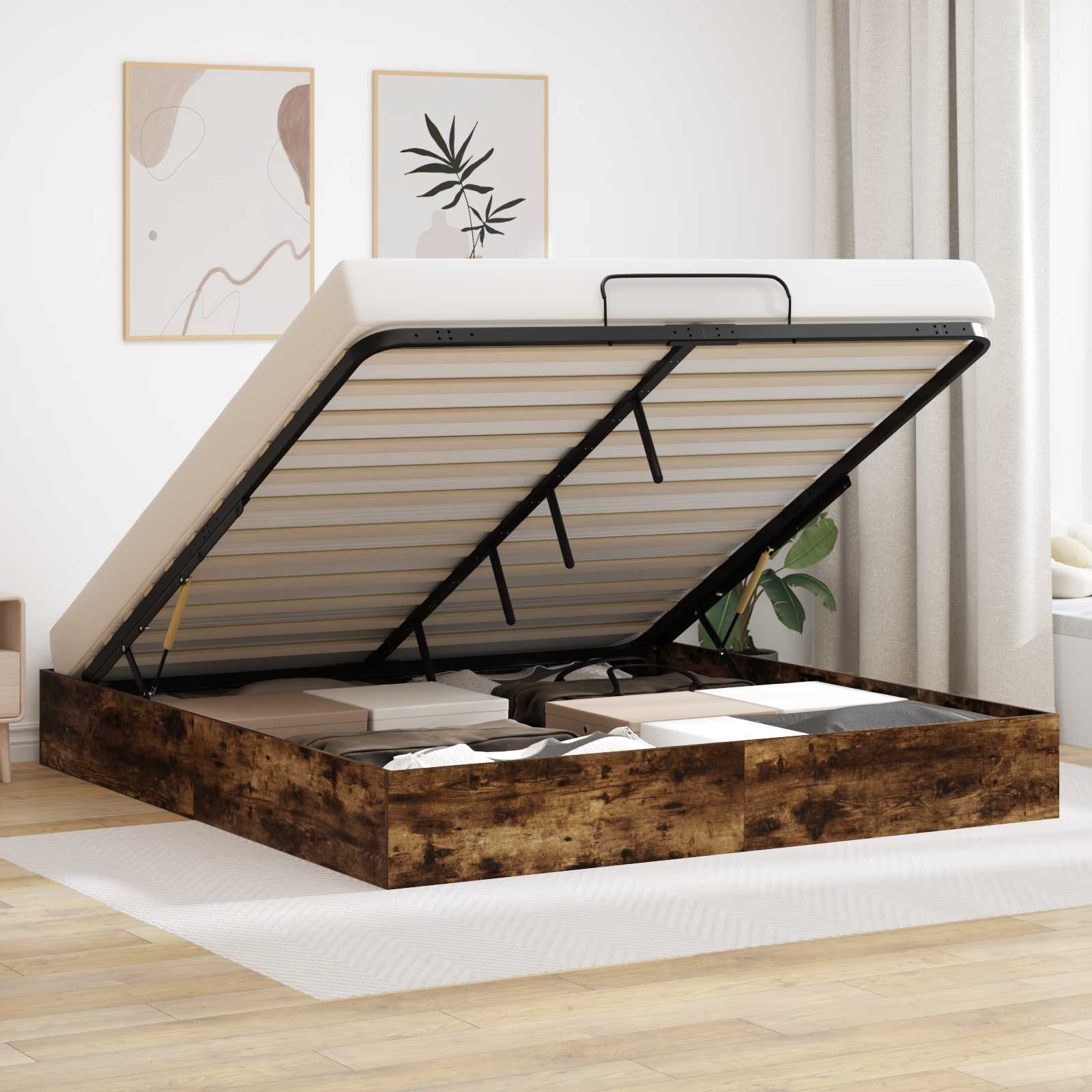 Cadre de lit ottoman avec stockage Chêne Fumé 203 x 180 x 25 cm - XIOS