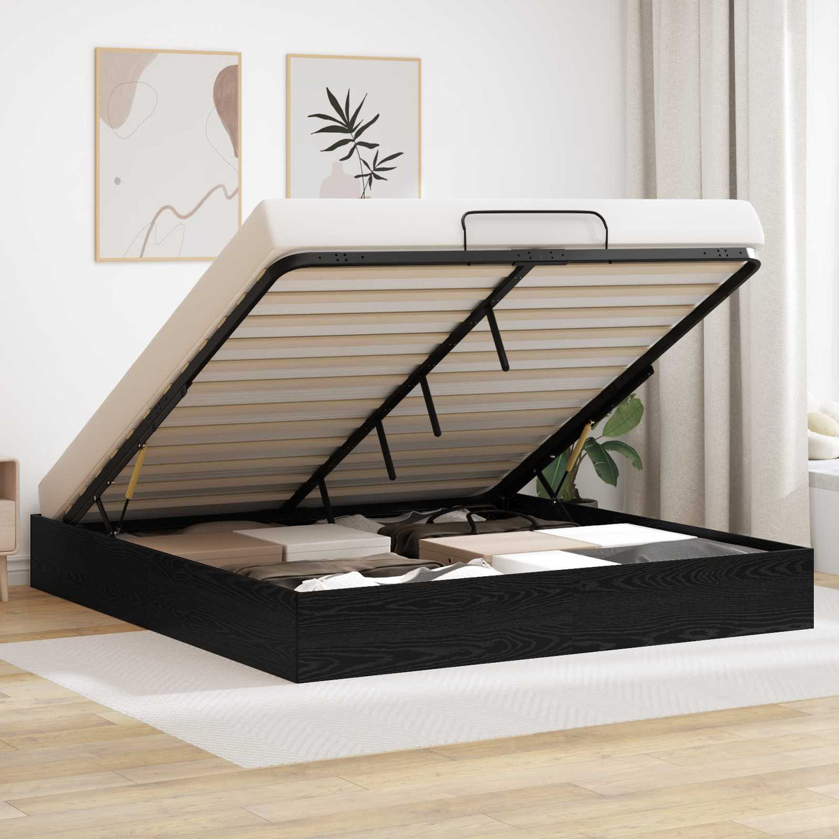 Cadre de lit ottoman Chêne Noir 160 x 200 cm Bois d’ingénierie