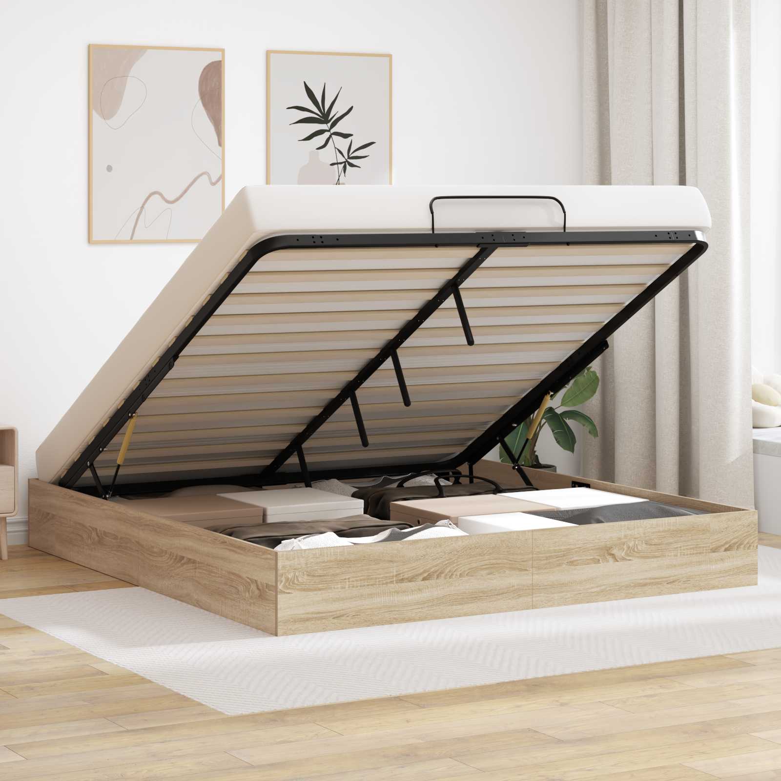 Cadre de lit ottoman Chêne Sonoma 203 x 160 x 25 cm - XIOS