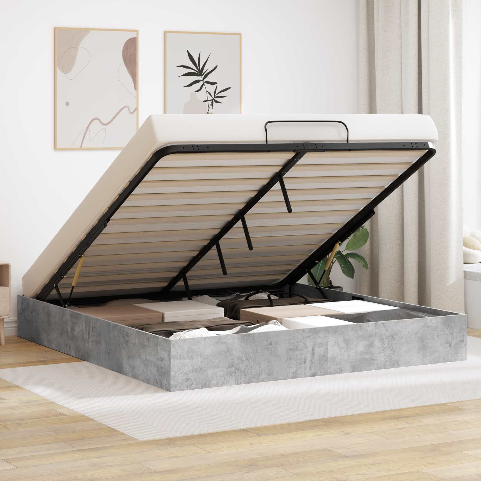 Cadre de lit ottoman avec stockage Gris béton 193 x 120 x 25 cm - XIOS