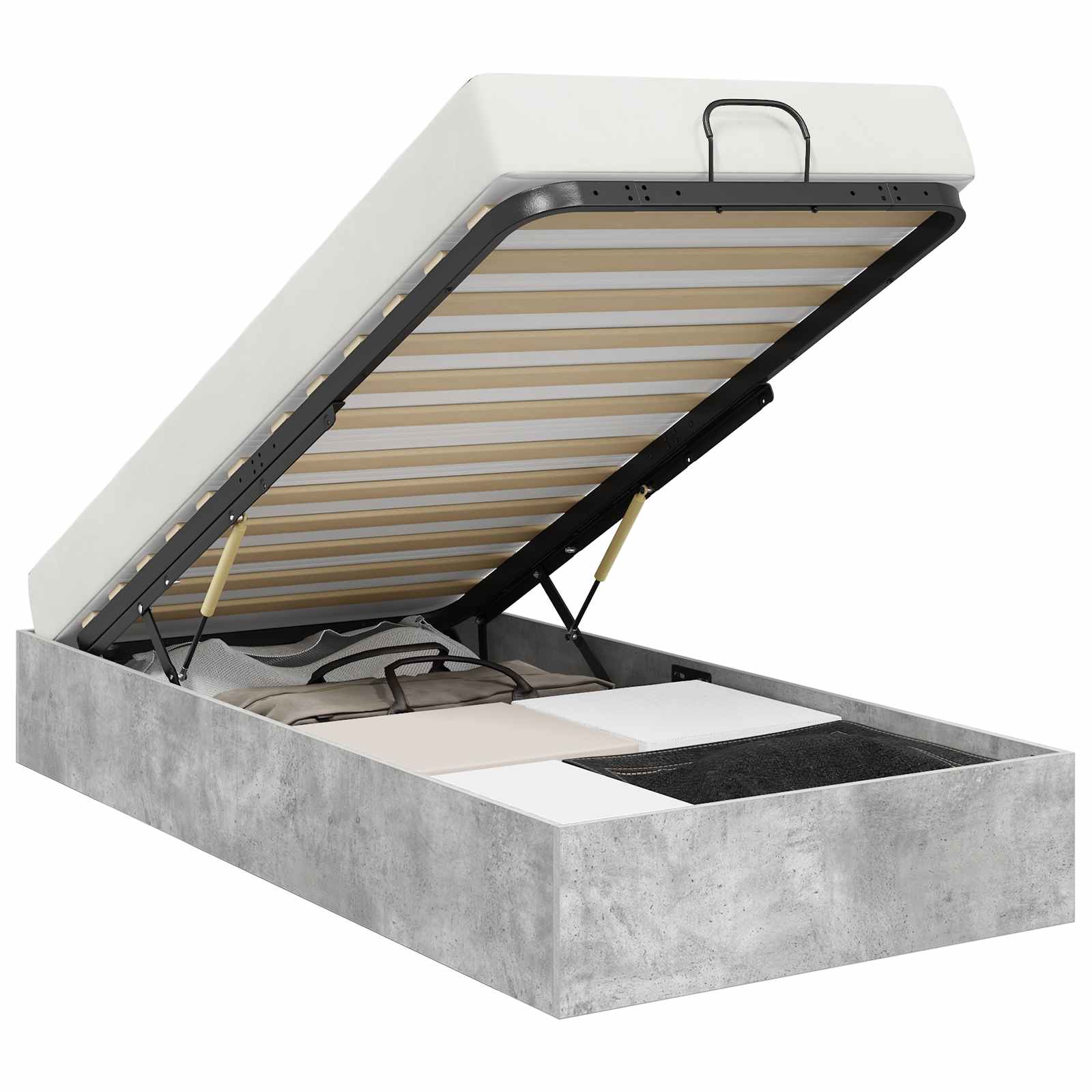 Cadre de lit ottoman avec stockage Gris béton 193 x 120 x 25 cm - XIOS