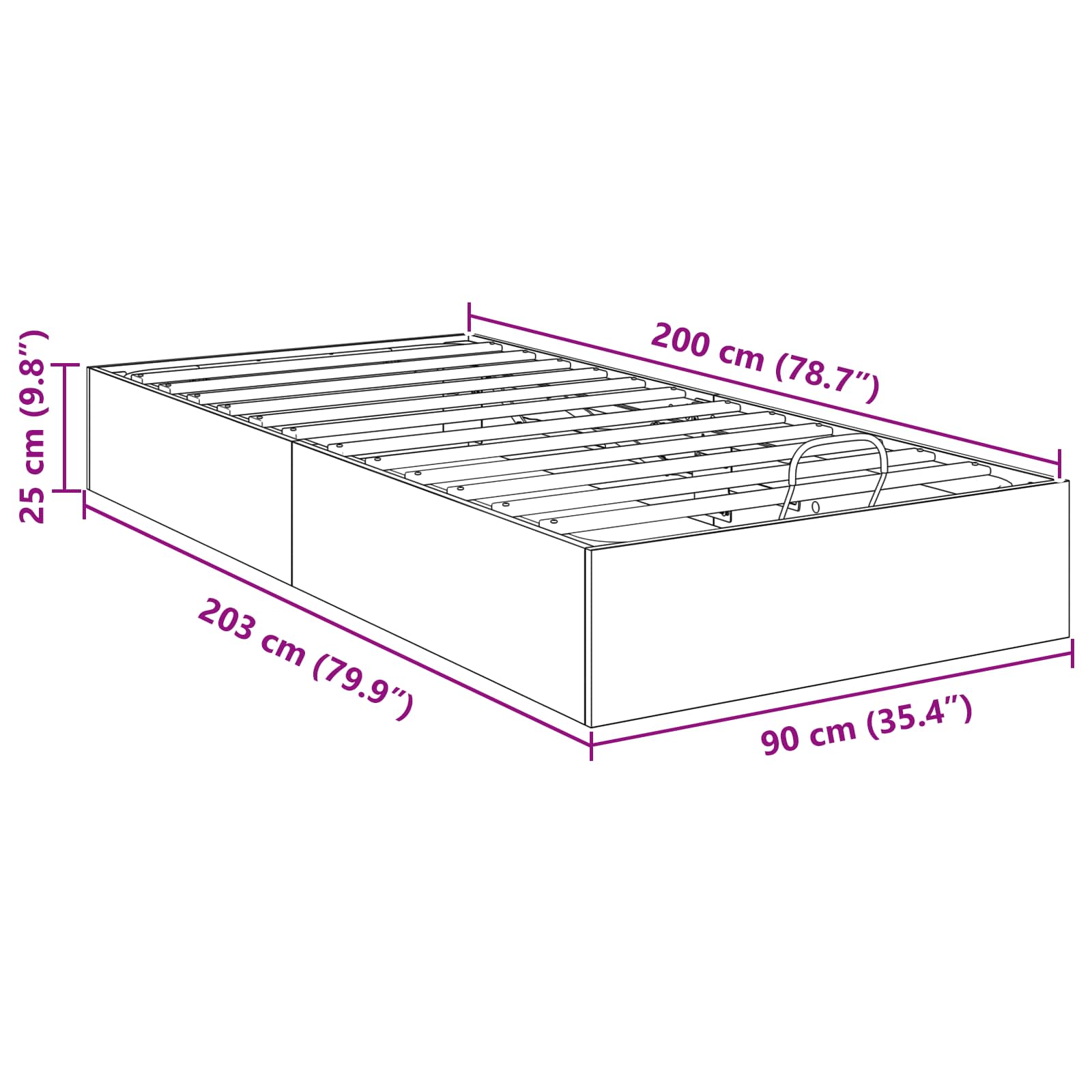 Cadre de lit ottoman Chêne artisanal 193 x 120 x 25 cm - XIOS