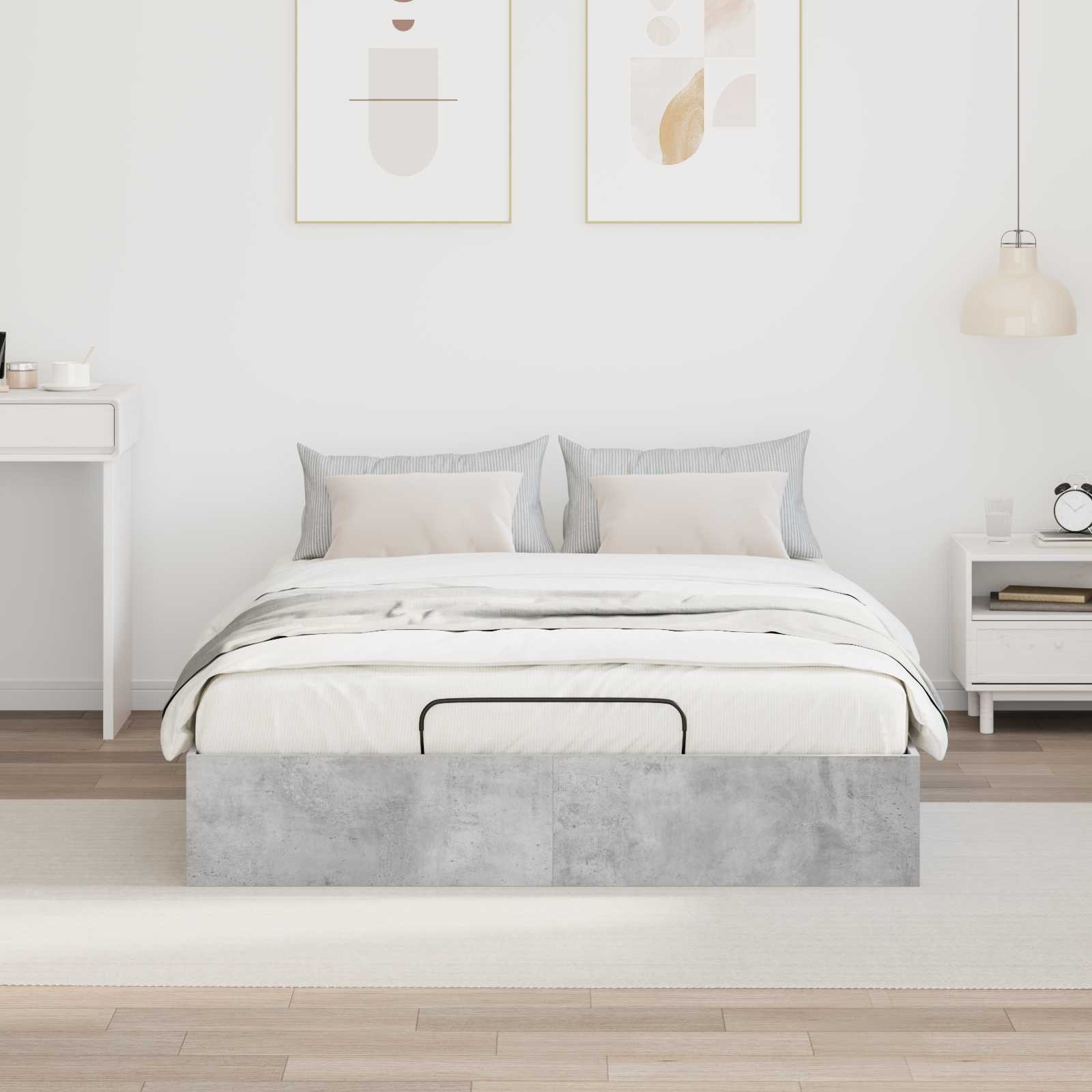 Cadre de lit ottoman Gris Béton 135 x 190 cm Bois d’ingénierie - XIOS