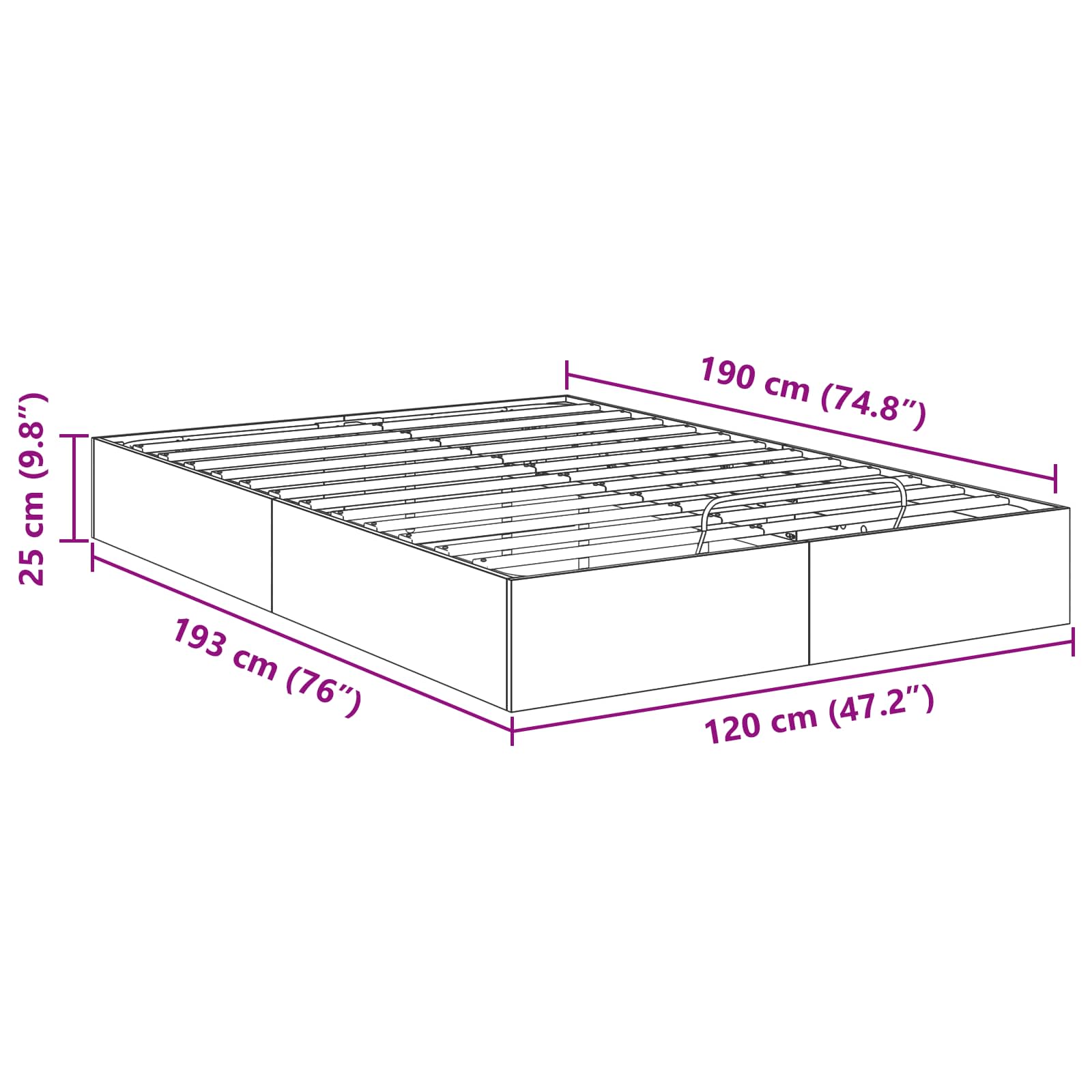 Cadre de lit ottoman Gris Sonoma 193 x 120 x 25 cm - XIOS