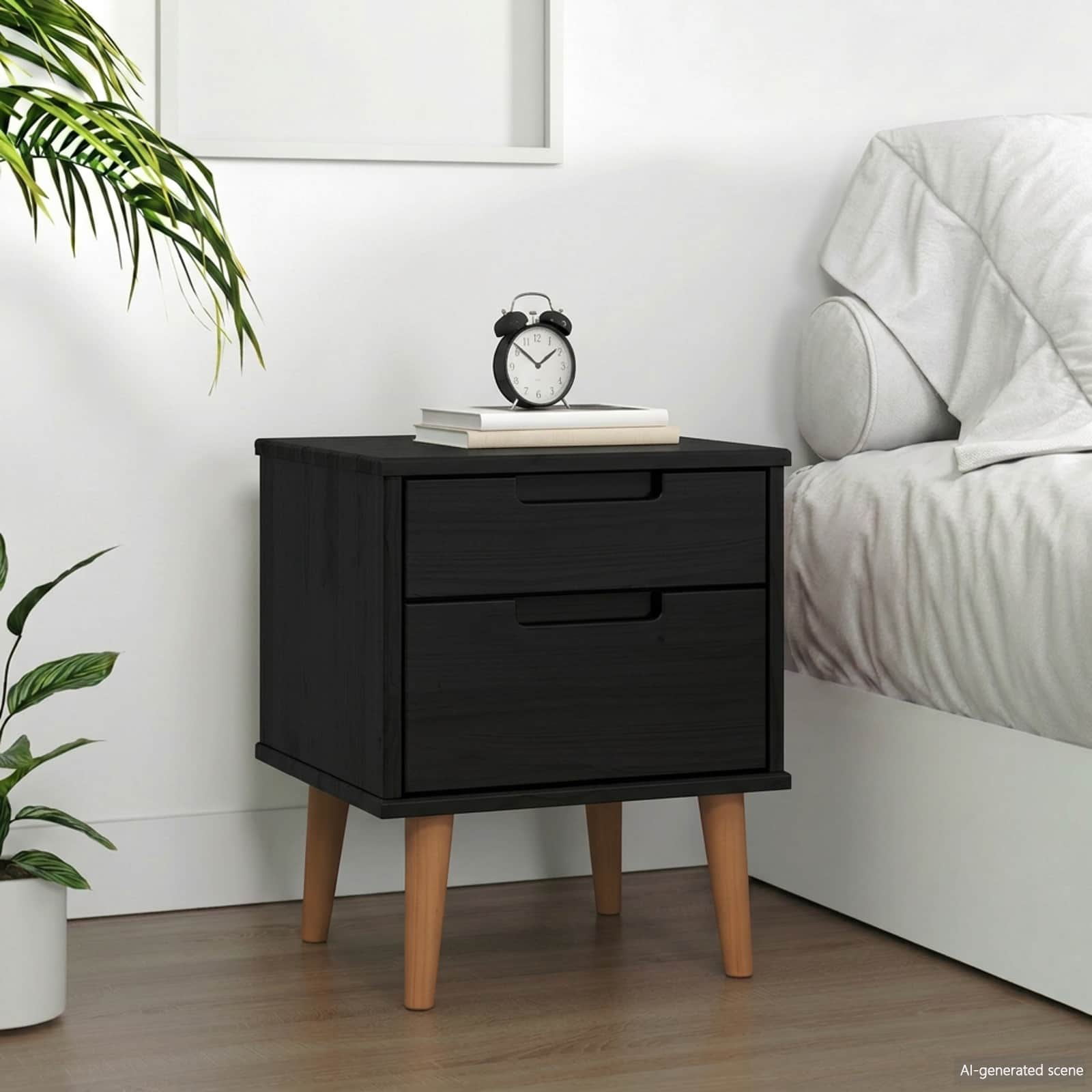 Cabinet de chevet avec tiroir Noir 40 x 35 x 48 cm Pin massif - XIOS