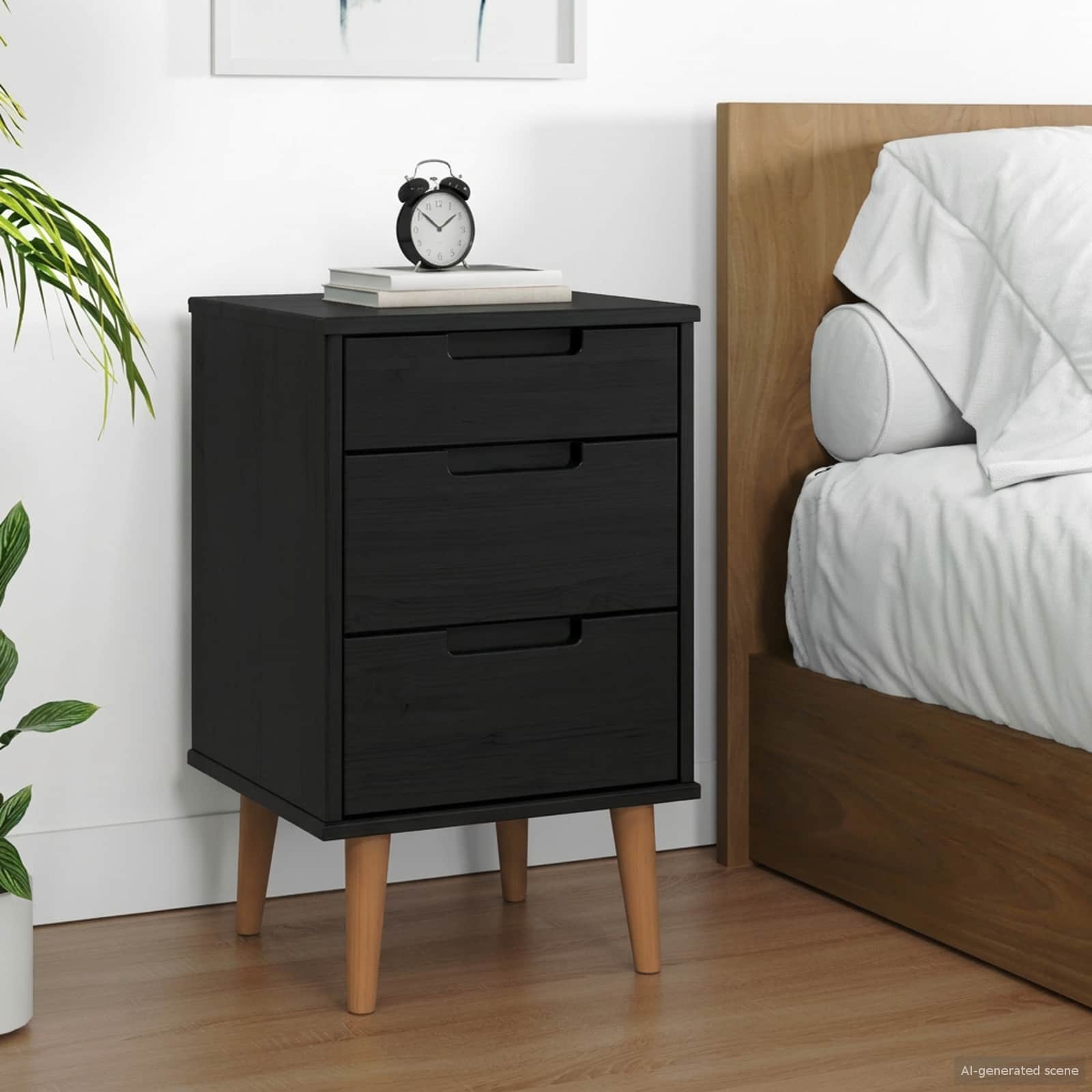 Cabinet de chevet avec tiroir Noir 40 x 35 x 65 cm Pin massif - XIOS