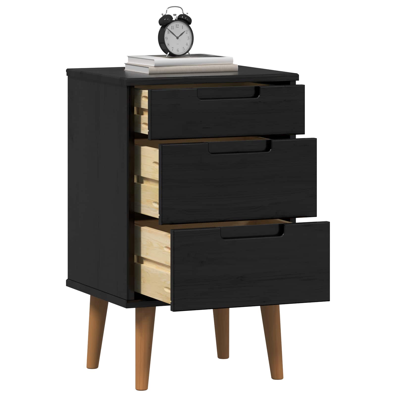 Cabinet de chevet avec tiroir Noir 40 x 35 x 65 cm Pin massif - XIOS
