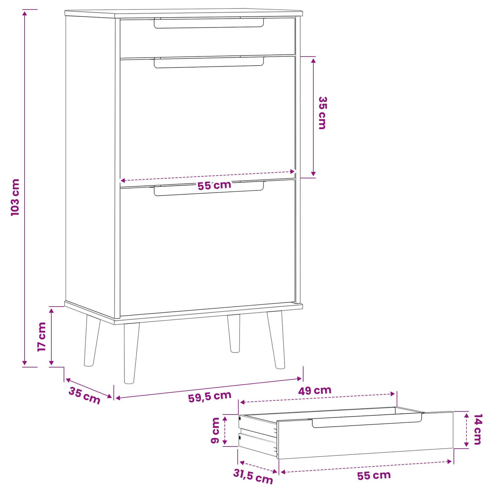 Cabinet à chaussures MOLDE 59,5 x 35 x 103 cm Noir