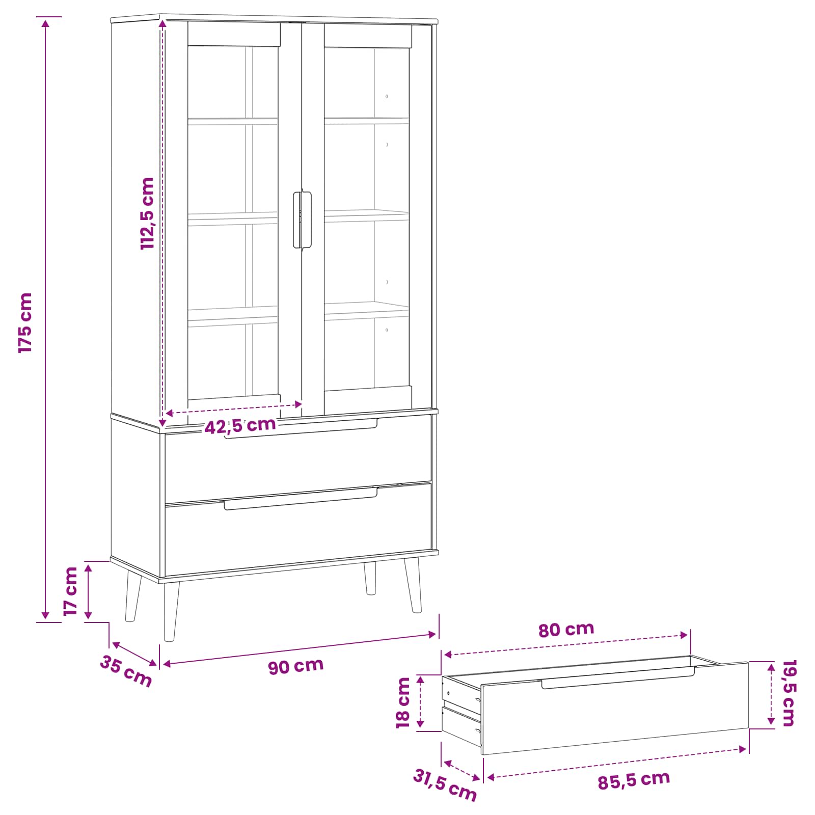 Vitrine en Verre Noir 90 x 35 x 175 cm - XIOS
