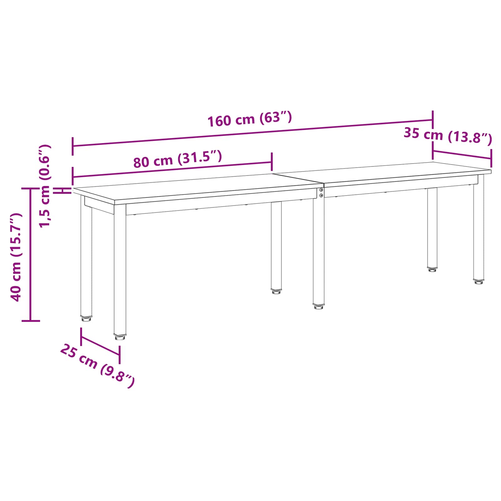 banc Chêne artisan 160 x 35 x 45 cm Bois d'ingénierie - XIOS