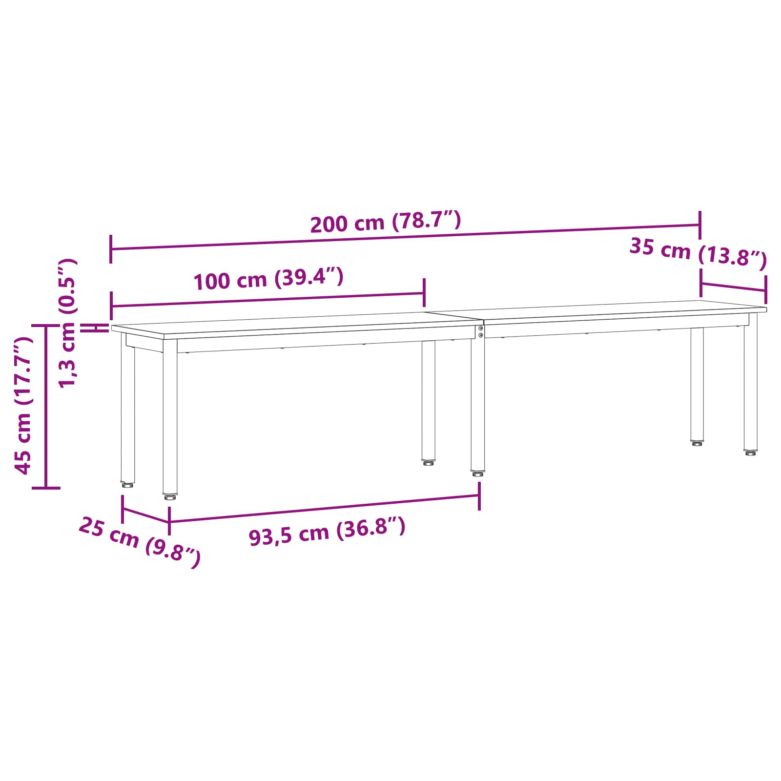 banc Chêne Fumé 200 x 35 x 45 cm Bois d'ingénierie - XIOS