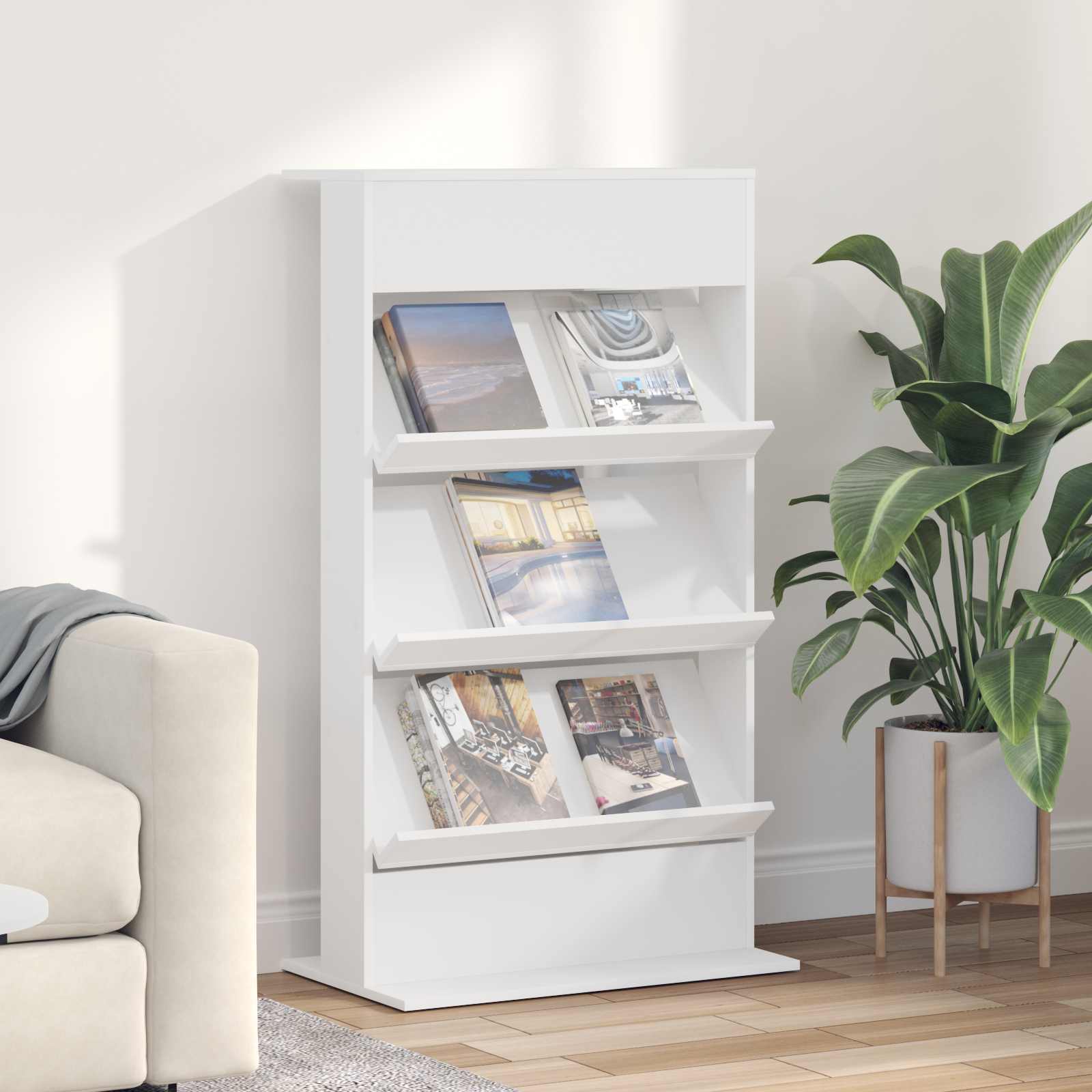 Étagère à magazines Blanc 70 x 41 x 126 cm Bois d'ingénierie - XIOS