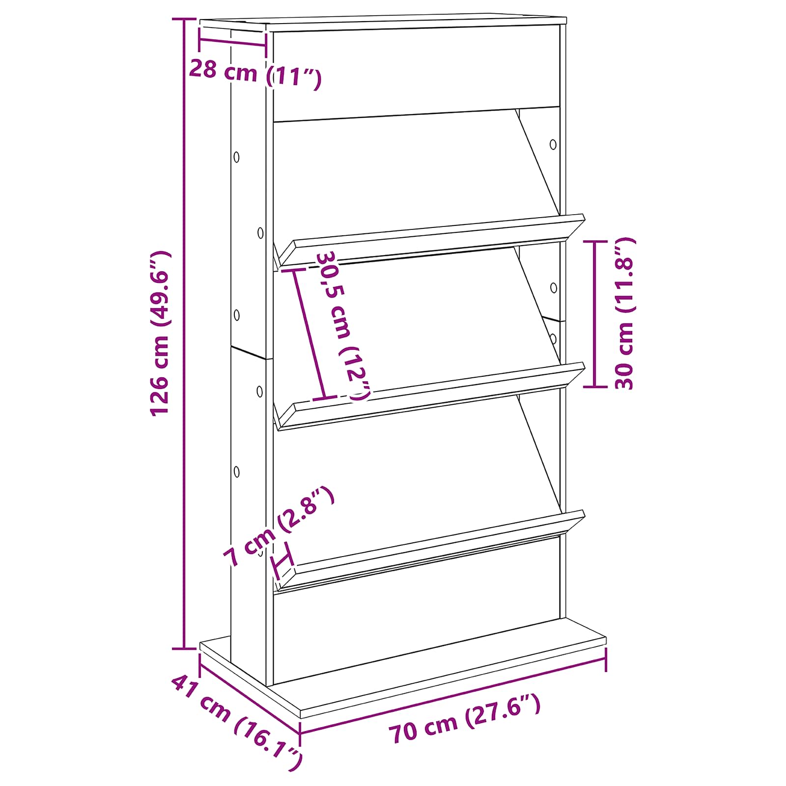 Étagère à magazines avec étagère Bois ancien 70 x 41 x 126 cm - XIOS