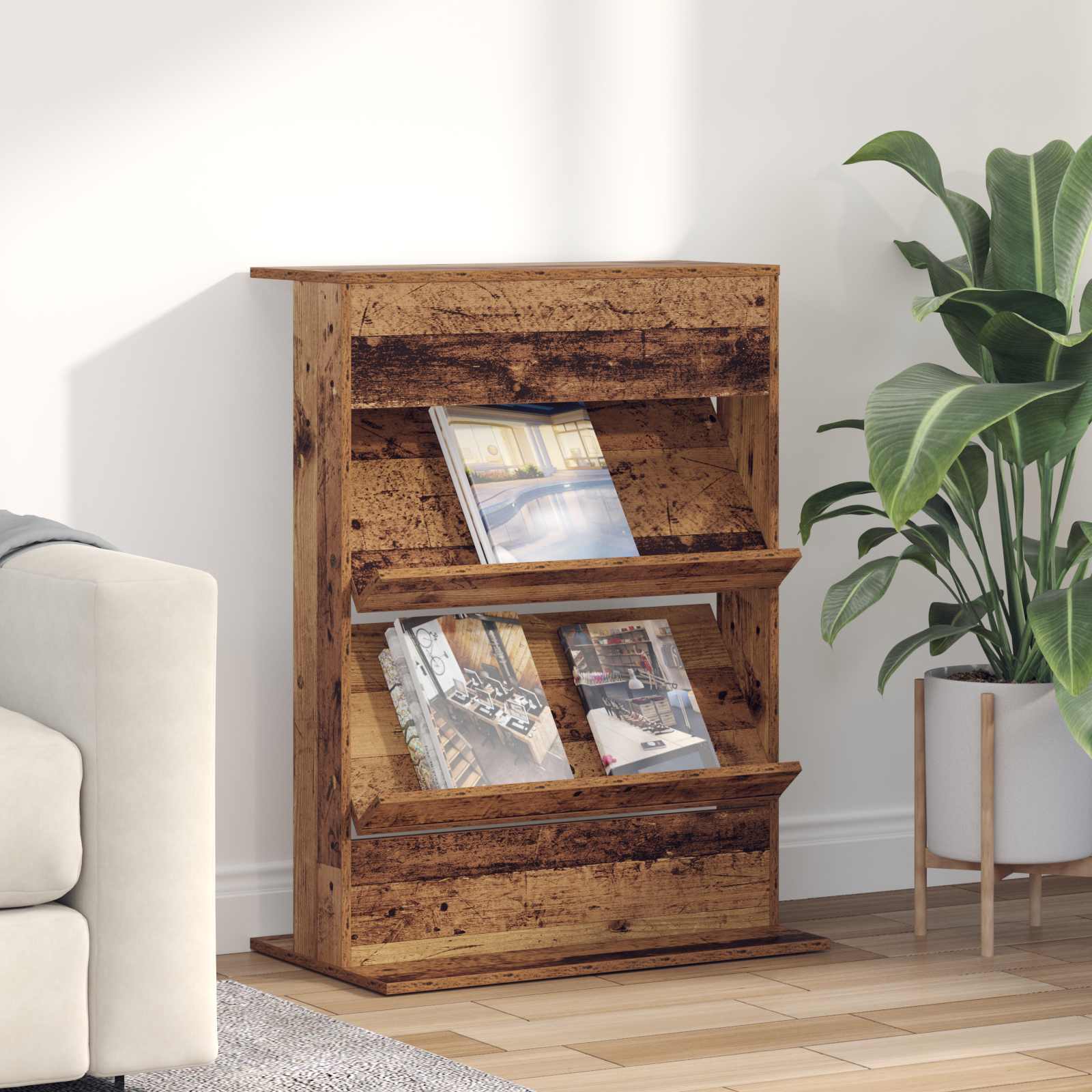 Étagère à magazines avec étagère Bois ancien 70 x 41 x 96 cm - XIOS