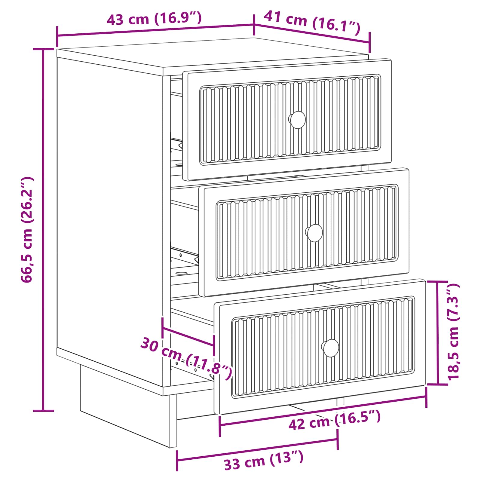 Cabinet de chevet avec tiroir Gris béton 43 x 41 x 66,5 cm - XIOS