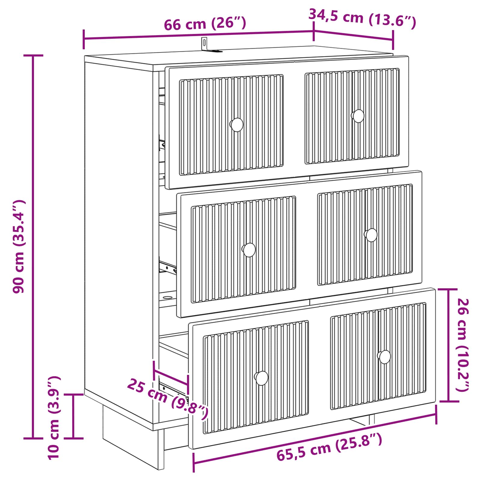 Armoire à tiroirs Noir 66 x 34,5 x 90 cm Bois d'ingénierie - XIOS