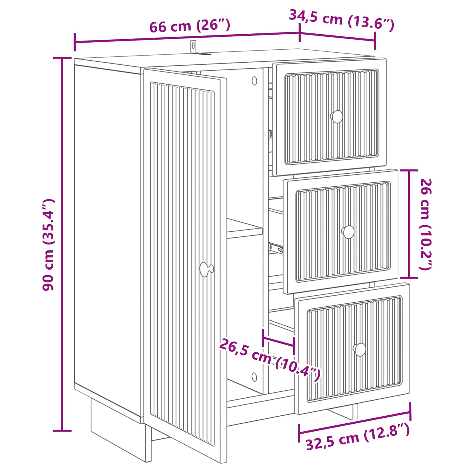 Buffet avec tiroir Blanc 66 x 34,5 x 90 cm Bois d'ingénierie - XIOS