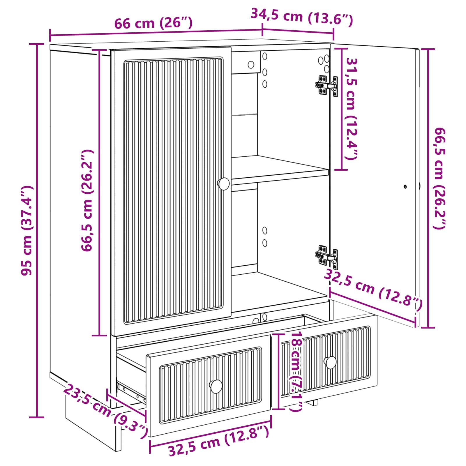 Buffet Blanc Brillant 66 x 34,5 x 95 cm Bois d’ingénierie - XIOS