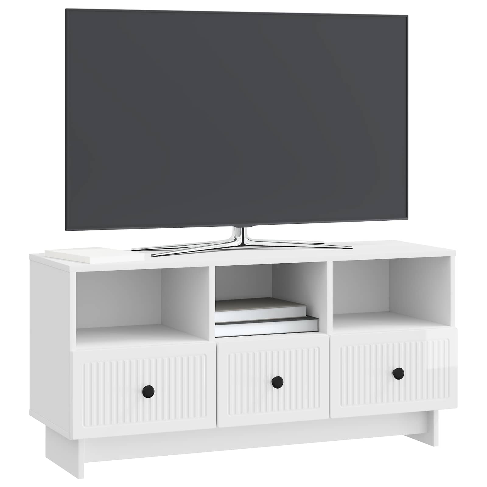 Meuble TV Blanc brillant 102 x 34,5 x 50 cm Bois d'ingénierie - XIOS