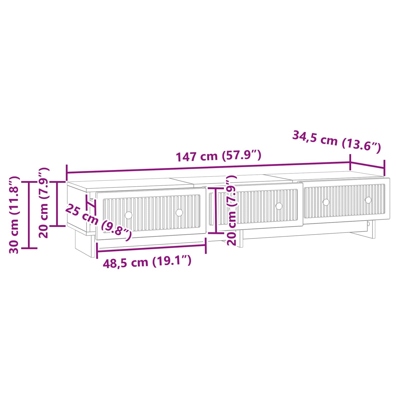 Meuble TV Bois ancien 147 x 34,5 x 30 cm Bois d'ingénierie - XIOS