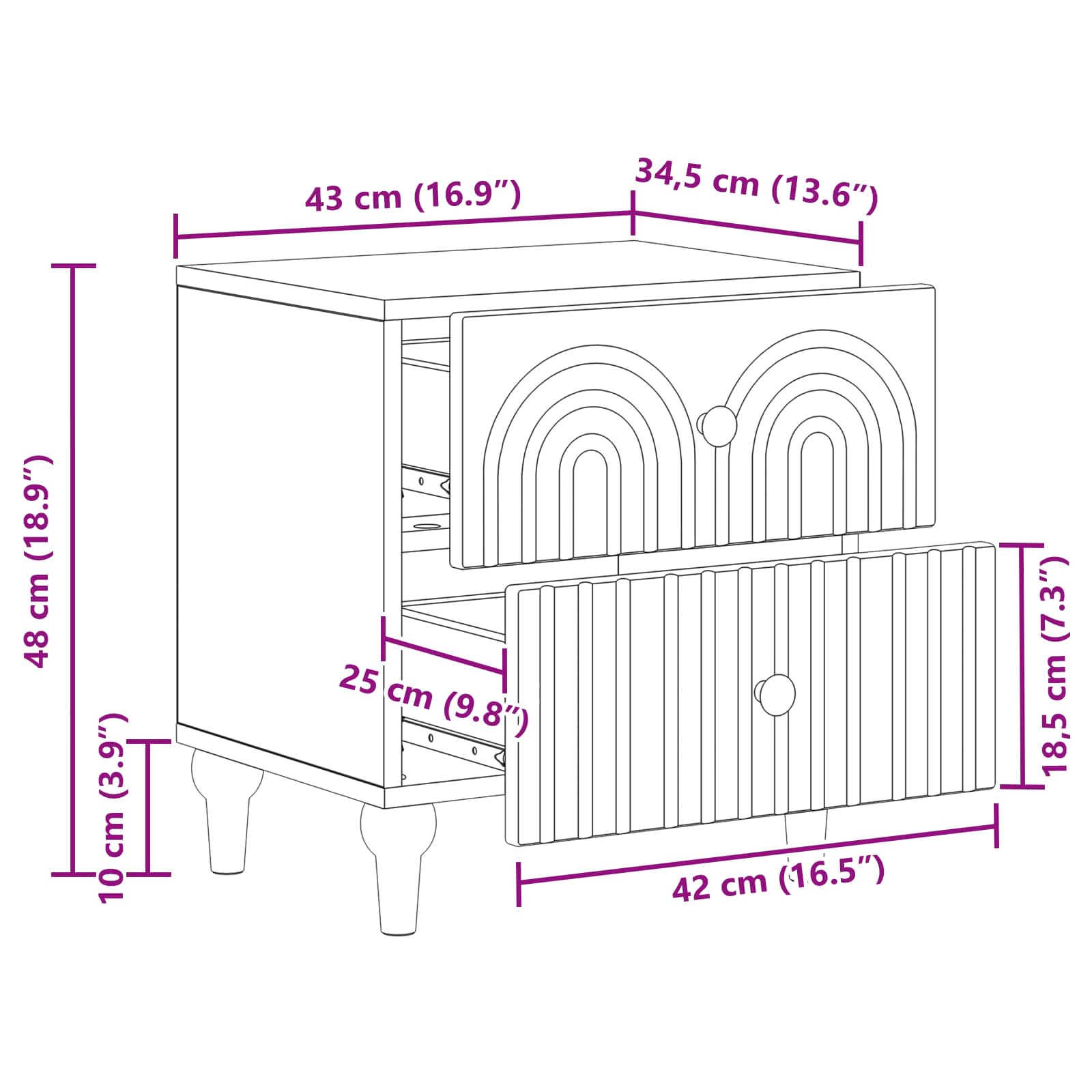 Cabinet de chevet avec tiroir Bois ancien 43 x 34,5 x 48 cm - XIOS