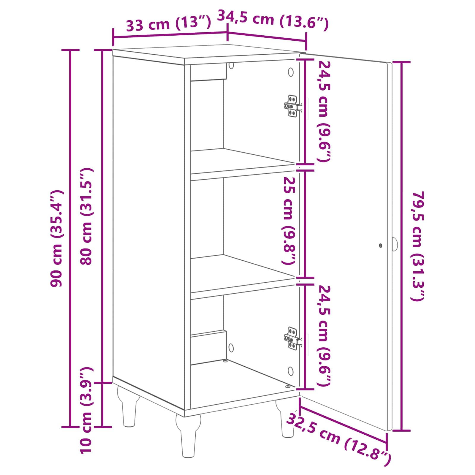 Buffet Chêne artisanal 33 x 34,5 x 90 cm Bois d'ingénierie - XIOS