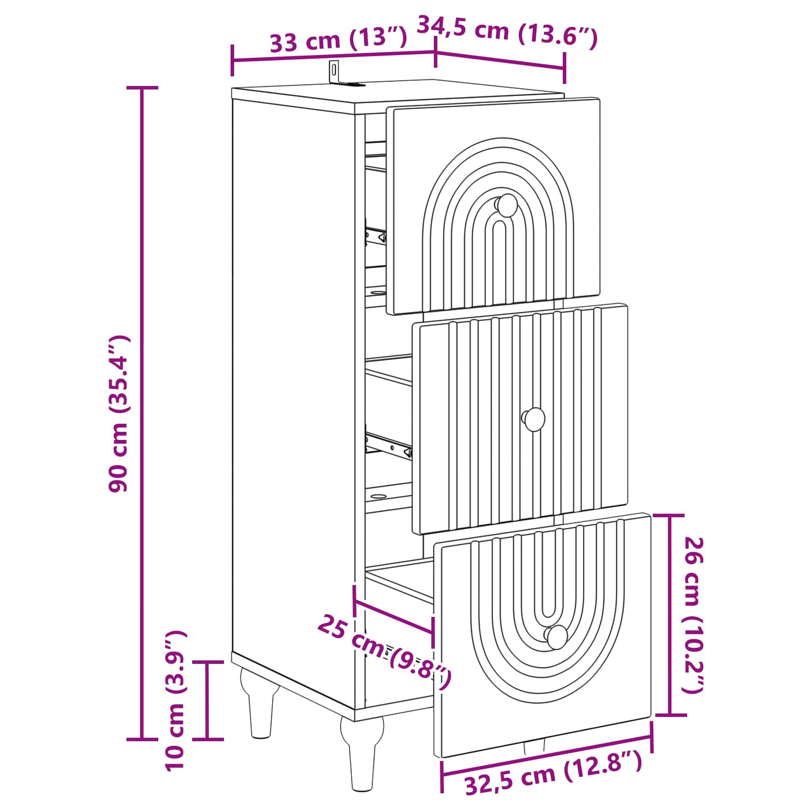 Armoire à tiroirs Noir 33 x 34,5 x 90 cm Bois d'ingénierie - XIOS