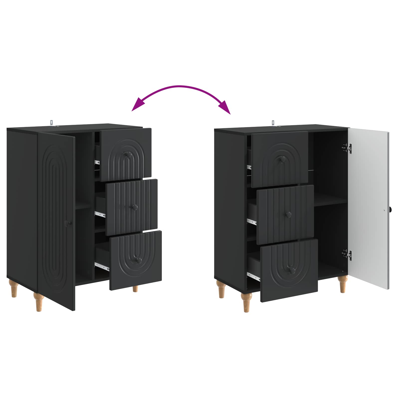 Buffet avec tiroir Noir 66 x 34,5 x 90 cm Bois d'ingénierie - XIOS