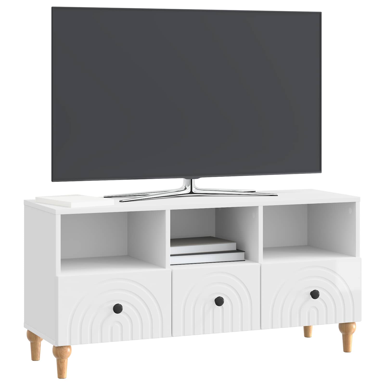 Meuble TV Blanc Brillant 102 x 34,5 x 50 cm Bois d’ingénierie - XIOS