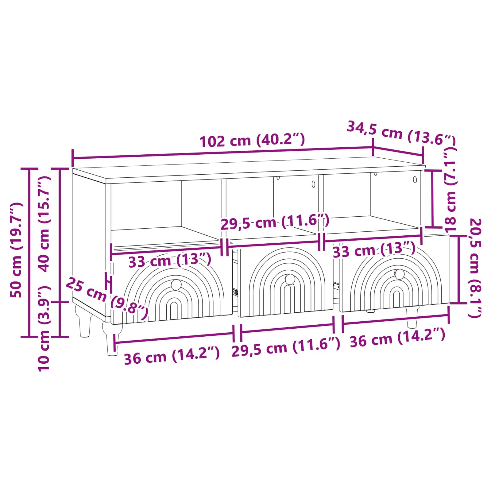 Meuble TV Chêne Fumé 102 x 34,5 x 50 cm Bois d’ingénierie - XIOS