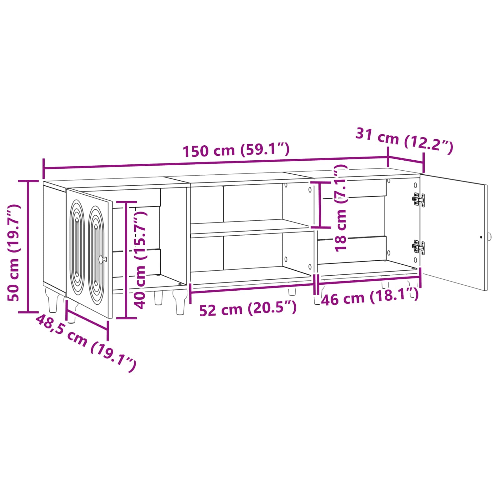 Meuble TV Chêne artisanal 150 x 31 x 50 cm Bois d'ingénierie - XIOS