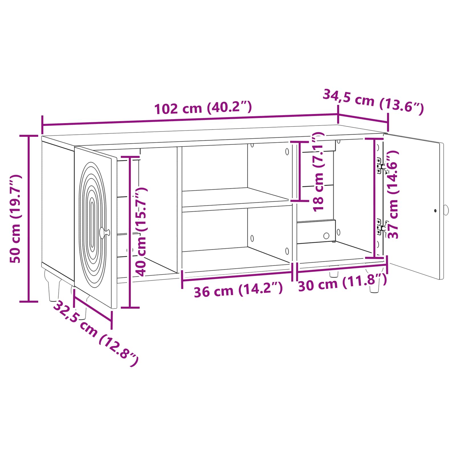 Meuble TV Chêne fumé 102 x 34,5 x 50 cm Bois d'ingénierie - XIOS