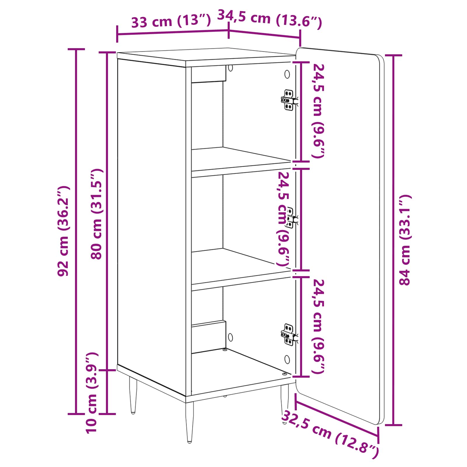 Buffet Blanc brillant 34,5 x 33 x 92 cm Bois d'ingénierie - XIOS