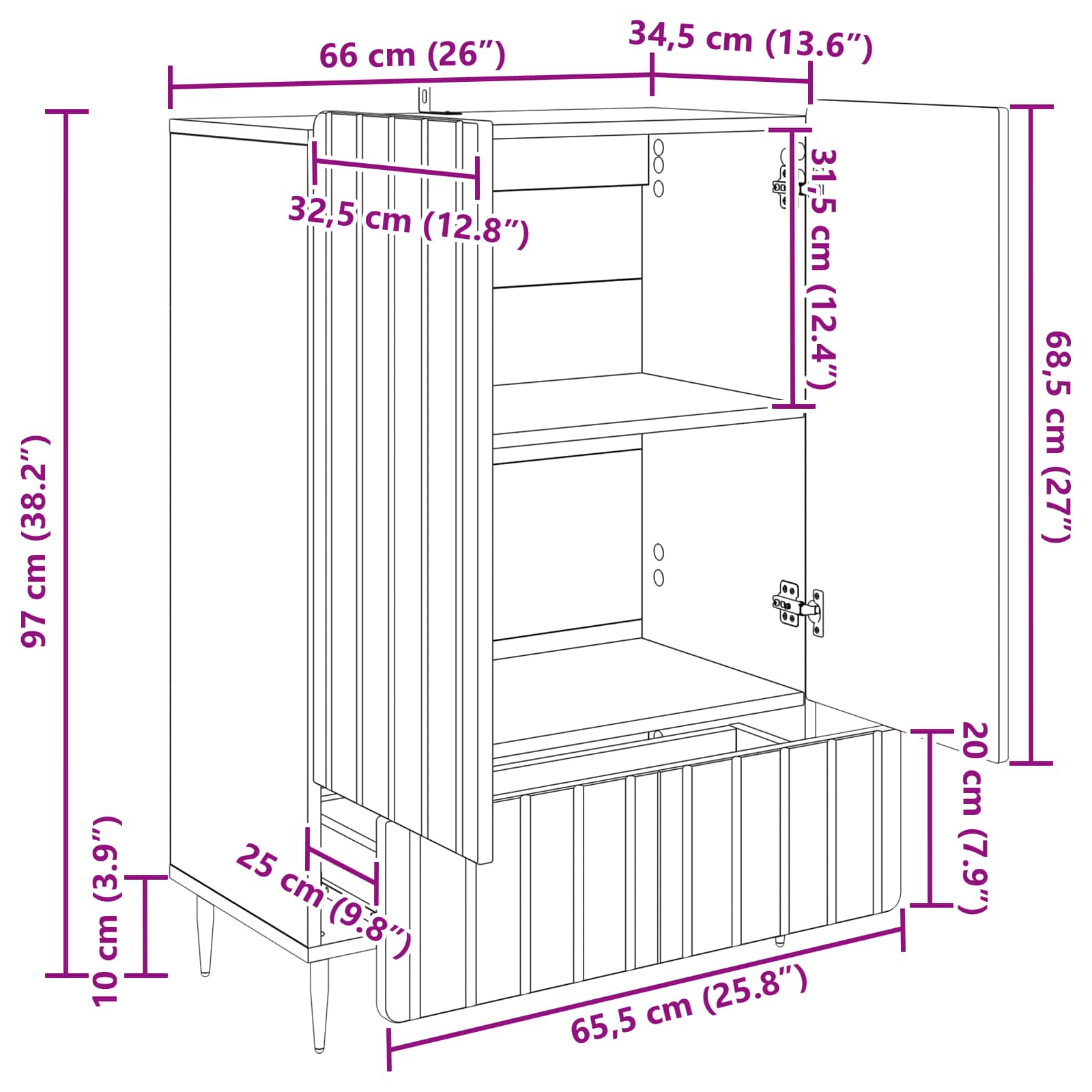 Buffet Chêne fumé 66 x 34,5 x 97 cm Bois d'ingénierie - XIOS