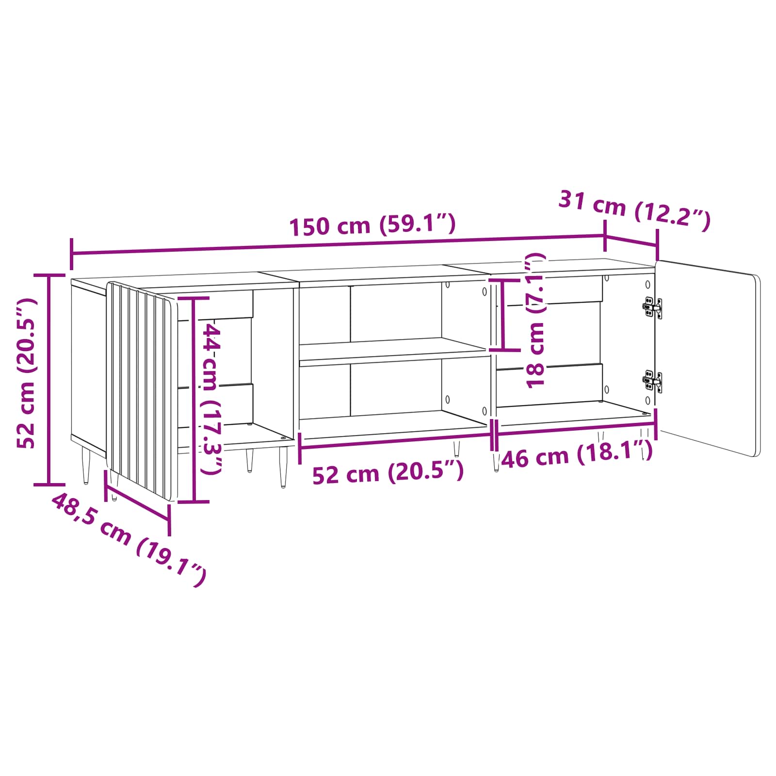 Meuble TV Blanc brillant 150 x 31 x 52 cm Bois d'ingénierie - XIOS