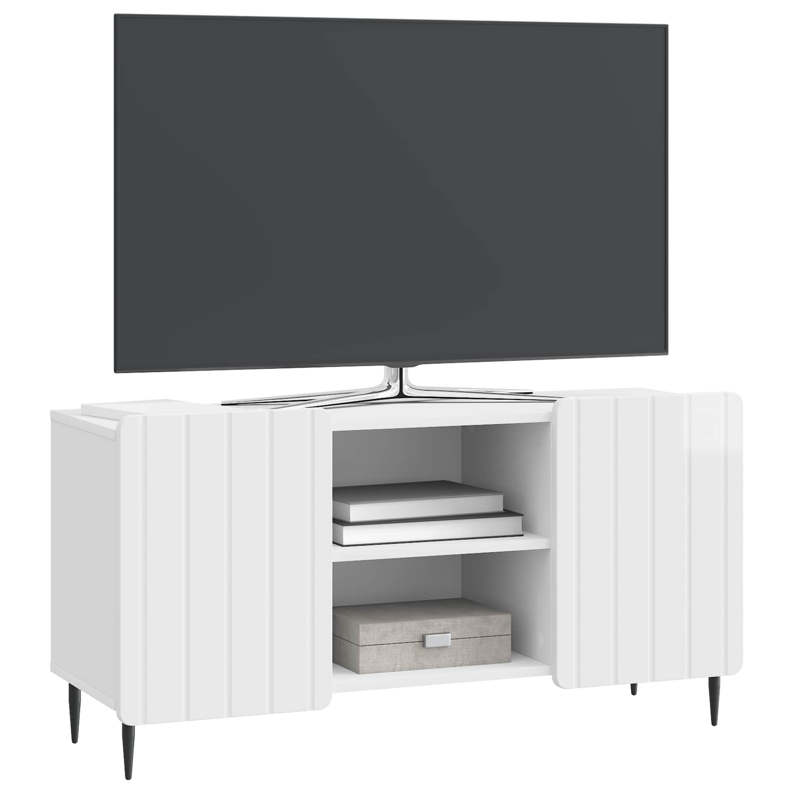 Meuble TV Blanc brillant 102 x 34,5 x 52 cm Bois d'ingénierie - XIOS