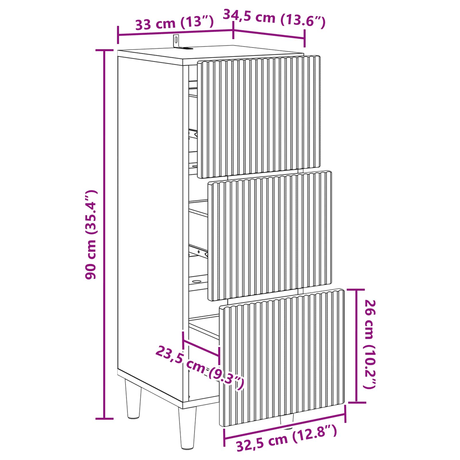 Armoire à tiroirs Gris béton 33 x 34,5 x 90 cm - XIOS